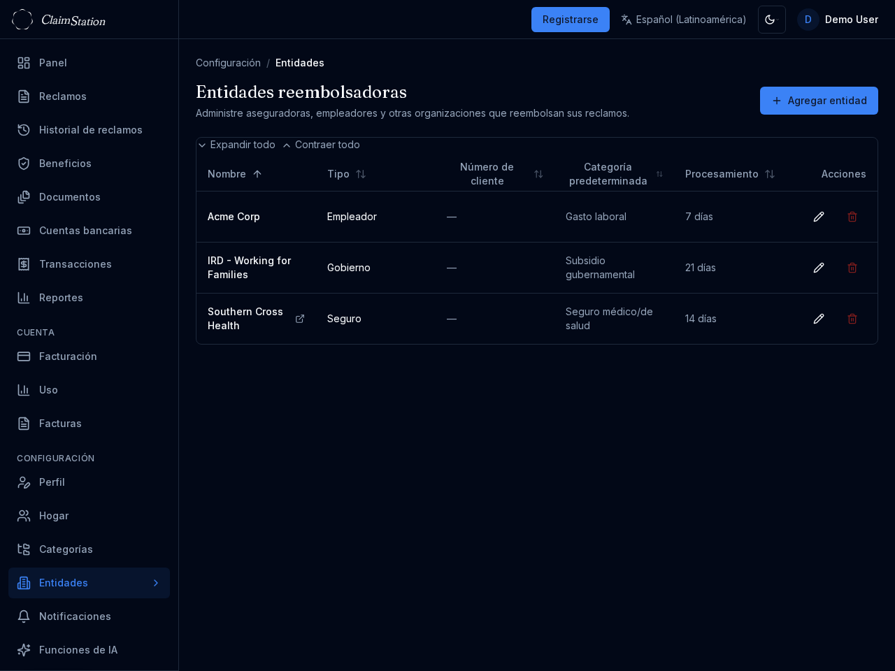 ClaimStation Settings Entities